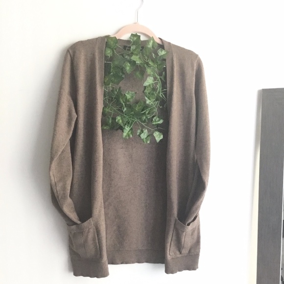 Brown Wool Blend V-Neck Cardigan w/ Cute Gold Buttons - Picture 2 of 3